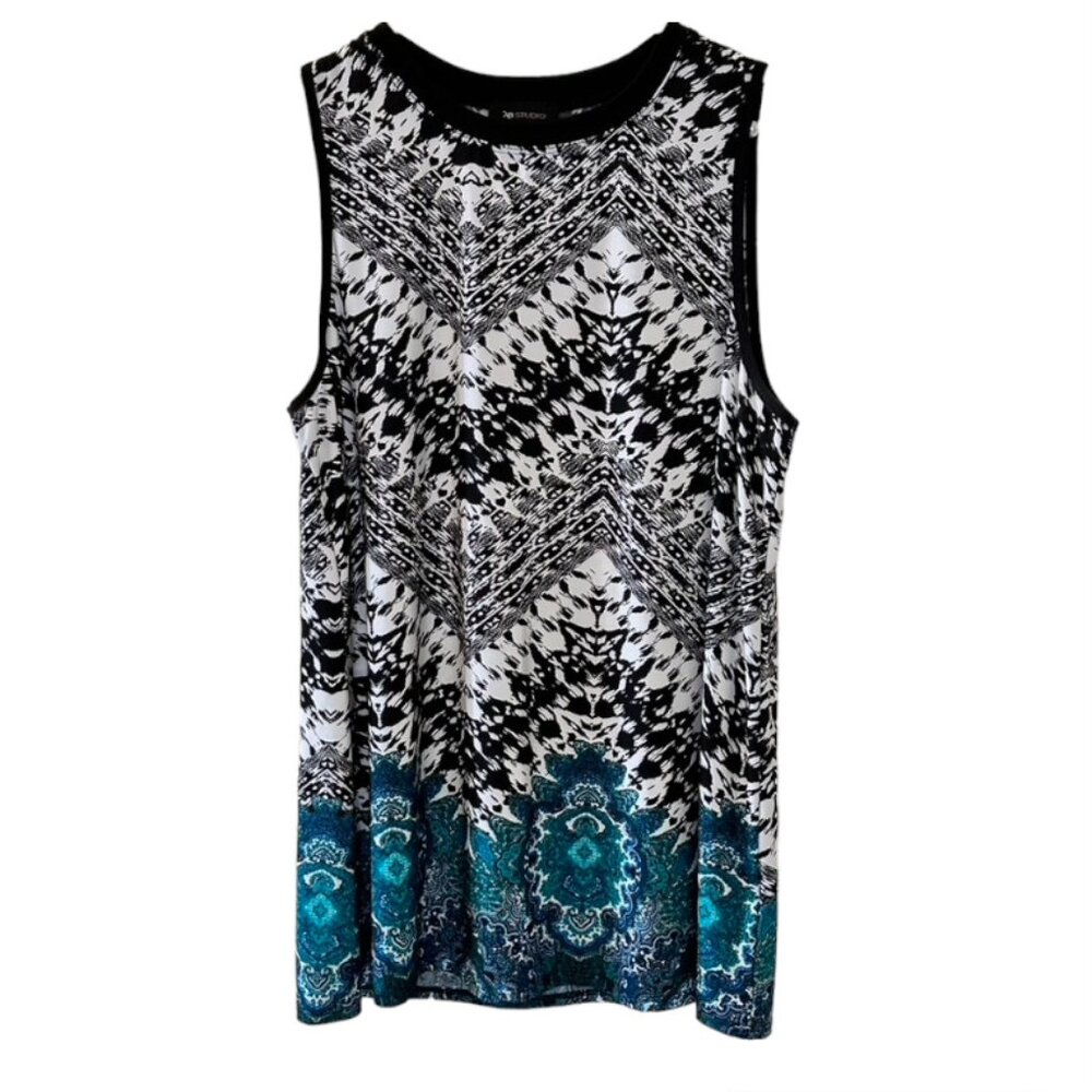 AB Studio Black/Teal Sleeveless Tunic. XL  EUC